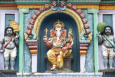 Detail of the Ganesh temple on Bharathi street in Pondicherry, India