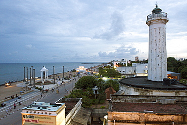 View of the lighthouse and waterfront from the terrace of the Promenade hotel in Pondicherry India