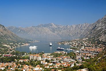 View of Kotor Bay and Kotor town, UNESCO World Heritage Site, Montenegro, Europe