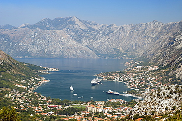 View of Kotor Bay and Kotor town, UNESCO World Heritage Site, Montenegro, Europe