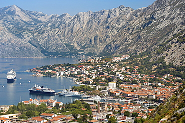 View of Kotor Bay and Kotor town, UNESCO World Heritage Site, Montenegro, Europe