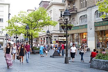 Pedestrians walking along Kneza Mihaila street in Belgrade, Serbia, Europe