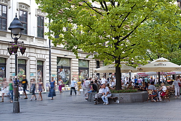 Pedestrians walking along Kneza Mihaila street in Belgrade, the capital of Serbia, Europe