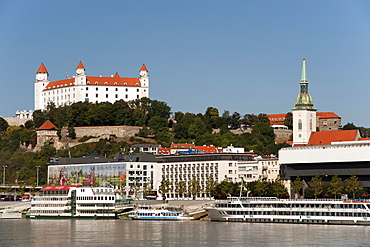 Bratislava Castle, St. Martin's Cathedral and the Danube River in Bratislava, Slovakia, Europe