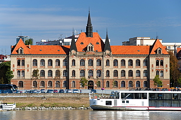 The Stredna Priemyselna Skola Strojnicka building on the banks of the Danube in Bratislava, Slovakia, Europe