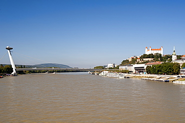 The New Bridge (Novy Most) over the Danube River in Bratislava, Slovakia, Europe