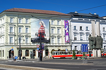 Tram in the streets of Bratislava, Slovakia, Europe