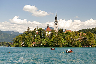 The Pilgrimage Church of the Assumption of Mary on Bled Island in the centre of Lake Bled in northwest Slovenia, Europe