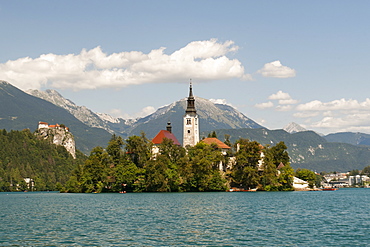 The Pilgrimage Church of the Assumption of Mary on Bled Island in the centre of Lake Bled in northwest Slovenia, Europe