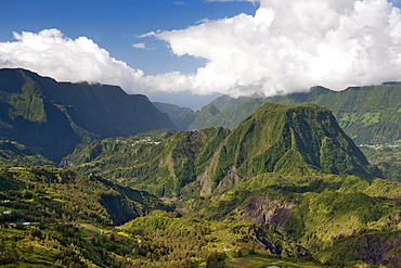 View across the Cirque de Salazie caldera on the French island of Reunion in the Indian Ocean, Africa