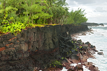 Volcanic coastline near St. Philippe on the French island of Reunion in the Indian Ocean, Africa