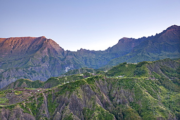 Dawn view across the Cirque de Cliaos caldera on the French island of Reunion in the Indian Ocean, Africa