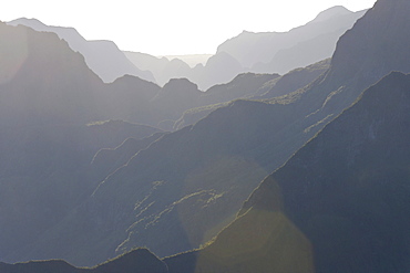 Mountain ridges of the Cirque de Mafate caldera on the French island of Reunion in the Indian Ocean, Africa