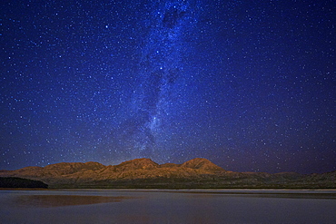 Night view of Steenbras Dam and the Milky Way in the Western Cape Province of South Africa, Africa