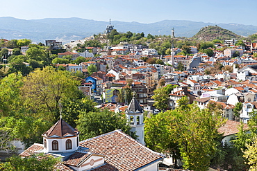 View from the ramparts of the ancient fortress on Nebet Hill in the old town in Plovdiv, the second largest city in Bulgaria, Europe