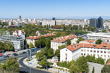 View from the ramparts of the ancient fortress on Nebet Hill in the old town in Plovdiv, the second largest city in Bulgaria, Europe