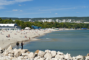 The beach along the Black Sea coast of Varna, the third largest city in Bulgaria, Europe