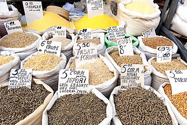 Grain for sale in the market in Chisinau, the capital of Moldova, Europe