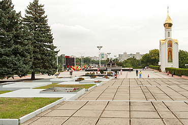 Hero's cemetery (the Memorial of Glory) and St. George Chapel in Tiraspol, Transnistria, Moldova, Europe