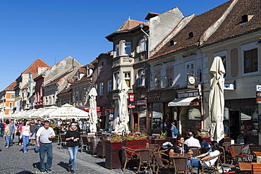 Republic Street in the old town in Brasov, a city in the central Transylvania region of Romania, Europe