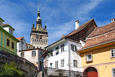 The Clock Tower in the Sighisoara citadel in Sighisoara, UNESCO World Heritage Site, a town in the Transylvania region of central Romania, Europe