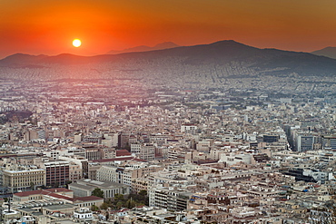 Sunset over Athens, the capital of Greece, Europe