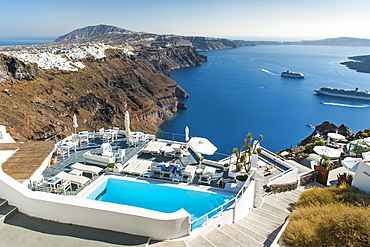 View from a house in Imerovigli on the Greek island of Santorini, Cyclades, Greek Islands, Greece, Europe