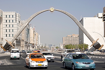 Arch over the main road in central Doha in Qatar.