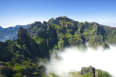 View of Pico de Areiero, the highest peak on the island of Madeira at 1818 metres.