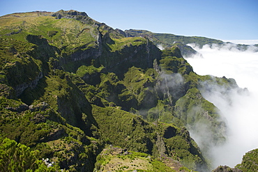 View of the mountains around Pico de Areiero, the highest peak on the island of Madeira.