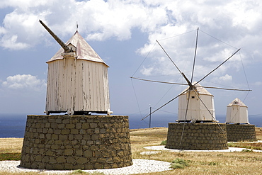 Old-fashioned windmills on the Portuguese Atlantic island of Porto Santo.