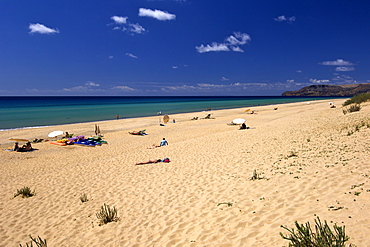 View along the beach of the Portuguese Atlantic island of Porto Santo.