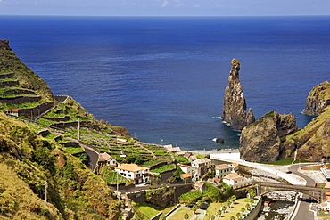 Coastal landscape at Ribeira da Janela on the Portuguese Atlantic island of Madeira.