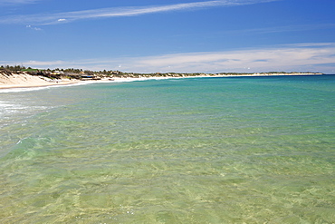 View of the beach and coast at Tofo in southern Mozambique.