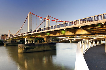 Chelsea Bridge which spans the Thames River in London.