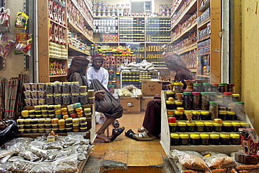 Spices and assorted goods for sale in a shop in the the Mutrah souk in Muscat, the capital of the sultanate of Oman.