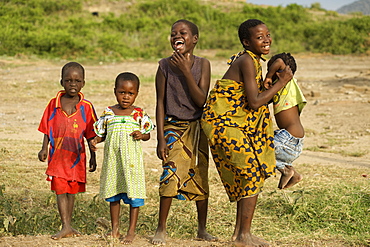 Portrait of Ugandan children in a village in Kabwoya wildlife reserve on the shores of Lake Albert in Uganda.