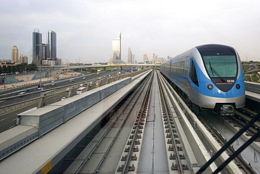 View along the track of the Dubai metro in the UAE.