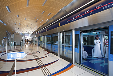 View along the platform of the Financial Centre stop of the Dubai Metro.