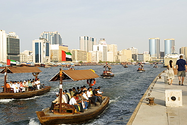 Abra water taxis on the Dubai creek in Dubai in the UAE.