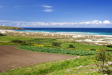 Coastal landscape near Cape Tourin~a´n along the Atlantic coast of the A Corun~a province of Spain's Galicia region.