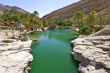 The turquoise pools of Wadi Bani Khalid in the eastern Hajar mountains (Al Hajar ash sharq) of the sultanate of Oman.