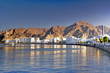 View of the harbour, waterfront and skyline of Mutrah in Muscat, the capital of the sultanate of Oman.