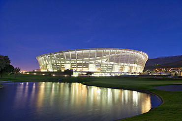 Night time view of the new FIFA 2010 stadium in Greenpoint, Cape Town.