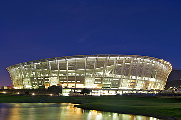 Night time view of the new FIFA 2010 stadium in Greenpoint, Cape Town.