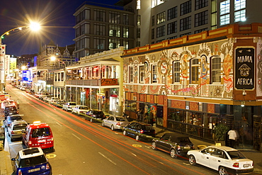 Dusk view down Long Street in Cape Town, South Africa.