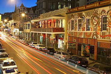 Dusk view down Long Street in Cape Town, South Africa.