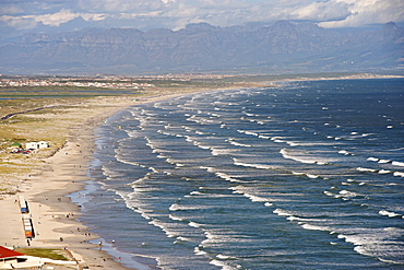 View along Muizenberg and strandfontein beaches in False Bay along Cape Town's Indian Ocean coastline.