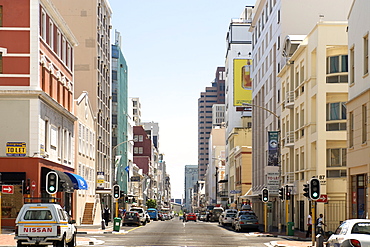 View down the length of Loop street in the city of Cape Town.