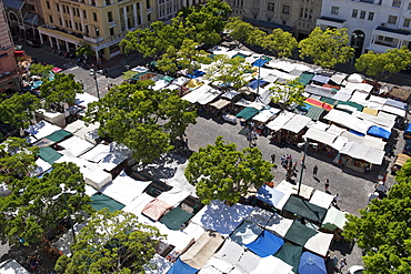 Aerial view of Greenmarket Square and surrounding buildings in the city of Cape Town, South Africa.